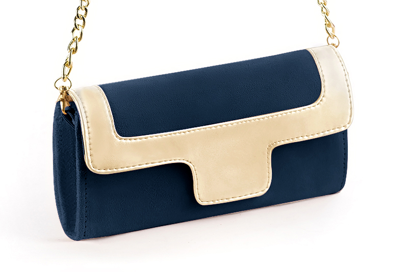 Navy blue and gold women's dress clutch, for weddings, ceremonies, cocktails and parties. Front view - Florence KOOIJMAN